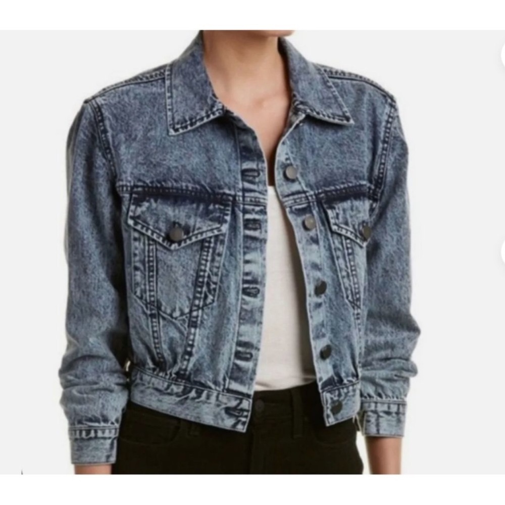 Alice + Olivia Chloe Stone Wash Crop Denim Jacket